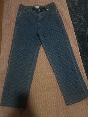 Time and Tru Dark Blue Patterned Ankle Jeans